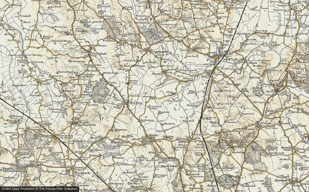 Old Map of Historic Map covering Brandwood Ho in 1902