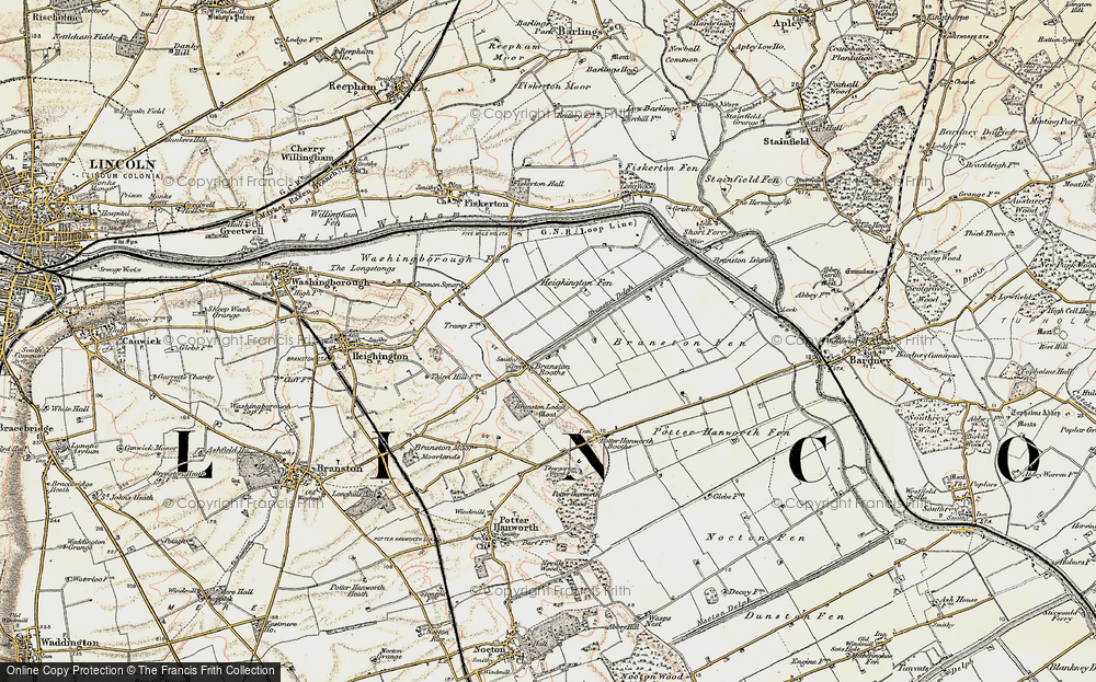 Old Map of Historic Map covering Branston Lodge in 1902-1903