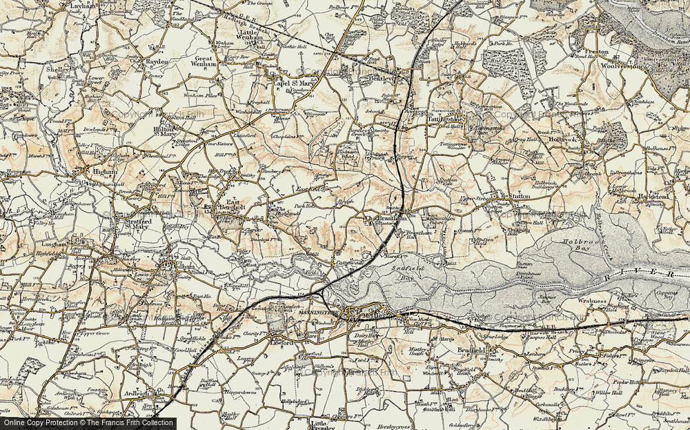 Old Map of Historic Map covering Brantham Glebe in 1898-1901