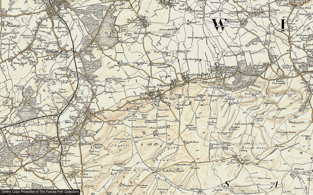 Old Map of Historic Map covering Westbury Hill in 1898-1899