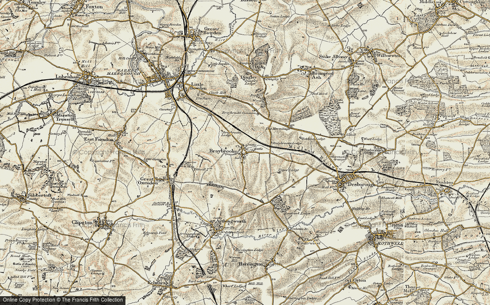 Old Map of Historic Map covering Braybrooke Lower Lodge in 1901-1902