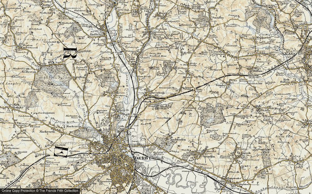 Old Map of Historic Map covering Breadsall Lodge in 1902-1903