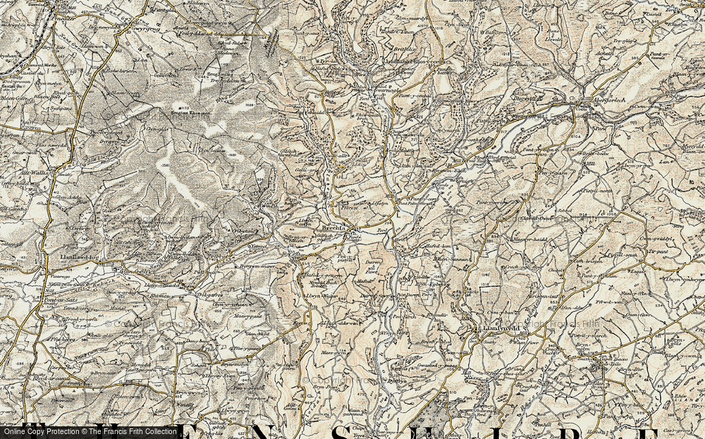 Old Map of Historic Map covering Brynhebog in 1900-1901