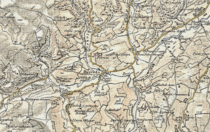Old map of Brechfa in 1900-1901
