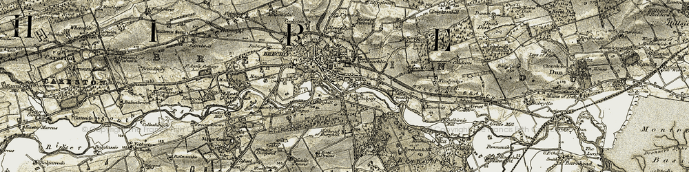 Old map of Brechin in 1907-1908