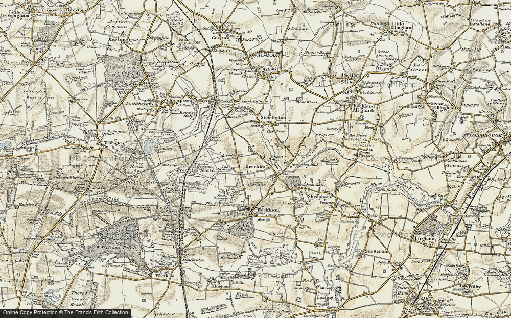 Old Map of Historic Map covering Breckles Heath in 1901-1902