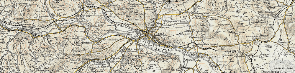 Old map of Brecon in 1900-1901