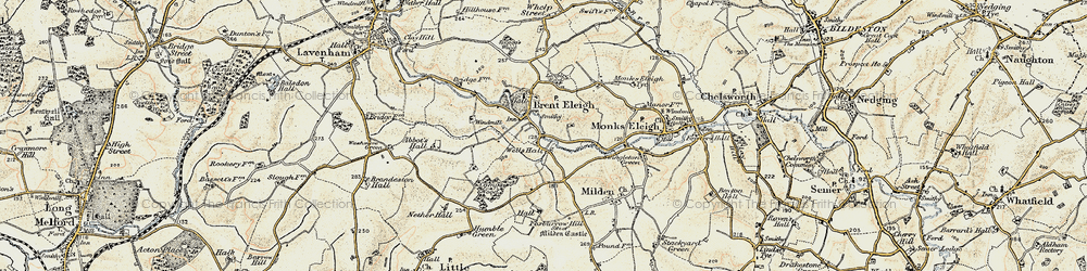 Old map of Brent Eleigh in 1899-1901