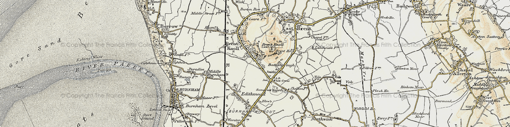 Old map of Brent Knoll in 1899-1900