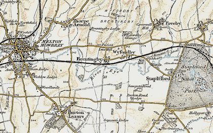 Old map of Brentingby in 1901-1903