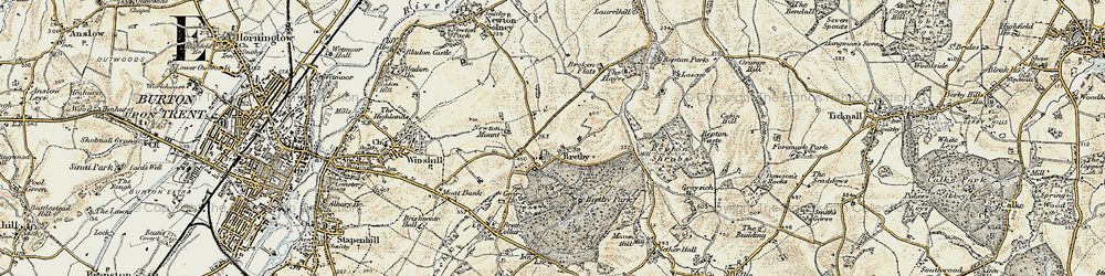 Old map of Bretby in 1902