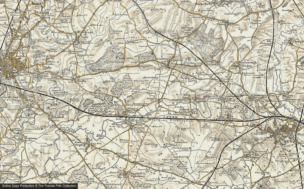Old Map of Historic Map covering Birchley Wood in 1901-1902
