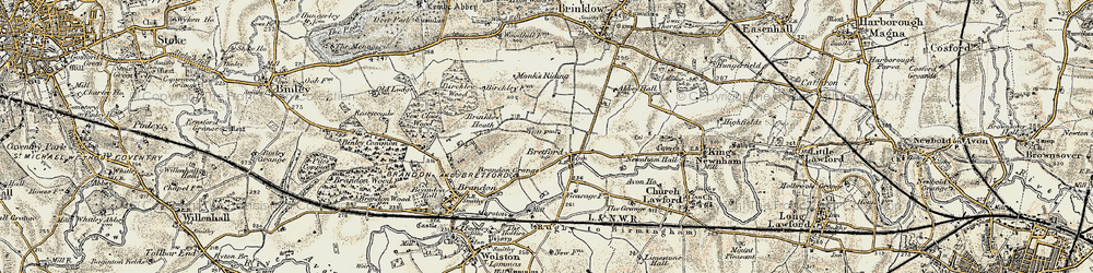 Old map of Brinklow Heath in 1901-1902