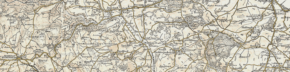 Old map of Bridfordmills in 1899-1900