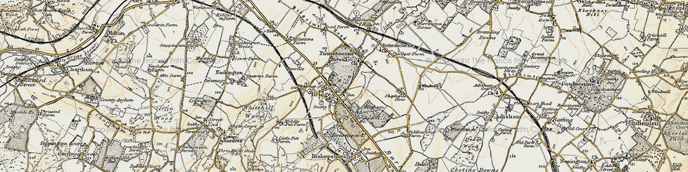 Old map of Barham Downs in 1898-1899