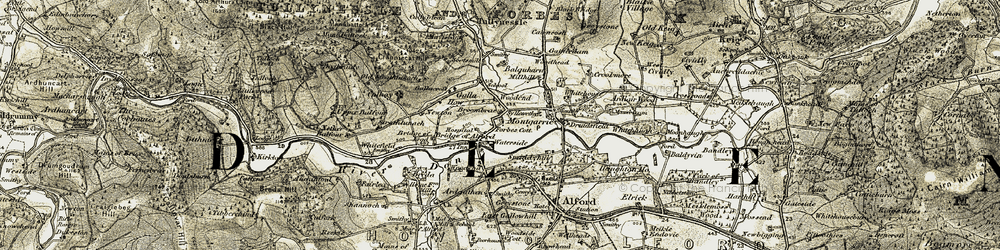 Old map of Bridge of Alford in 1908-1910