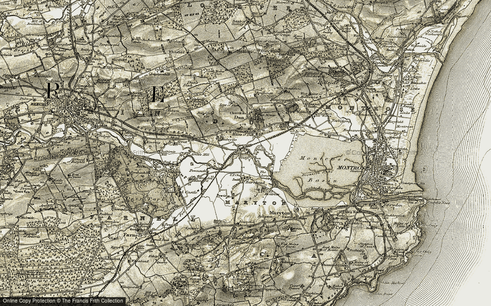 Old Map of Bridge of Dun, 1907-1908 in 1907-1908