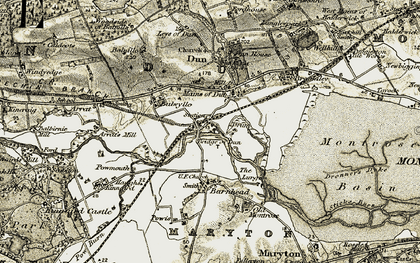 Old map of Bridge of Dun in 1907-1908