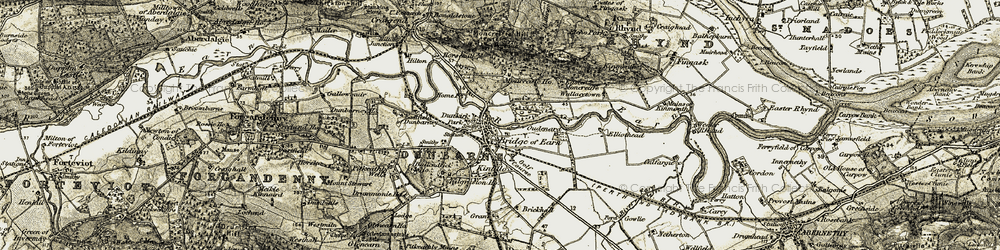 Old map of Bridge of Earn in 1906-1908