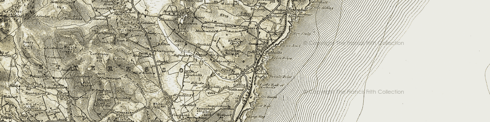 Old map of Bridge of Muchalls in 1908-1909
