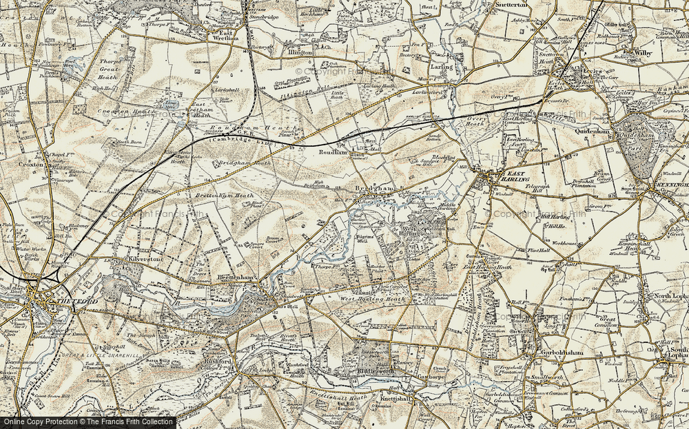 Old Map of Historic Map covering Brettenham Heath in 1901