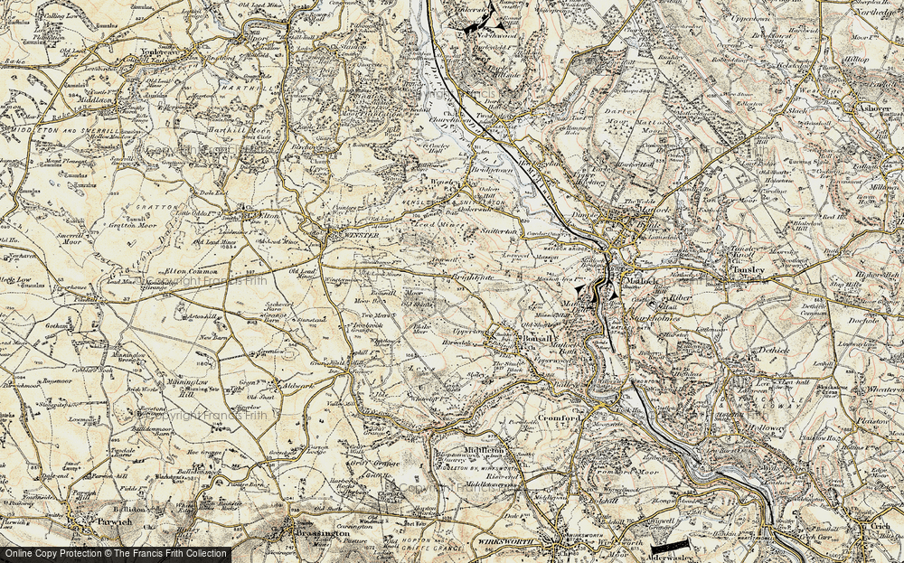 Old Map of Historic Map covering Bonsall Moor in 1902-1903
