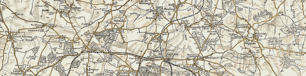 Old map of Briningham in 1901-1902