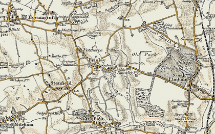 Old map of Brisley in 1901-1902