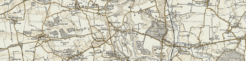 Old map of Brisley in 1901-1902