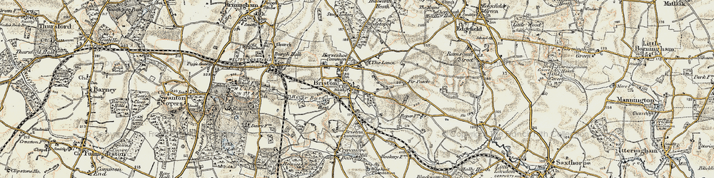 Old map of Briston Common in 1901-1902