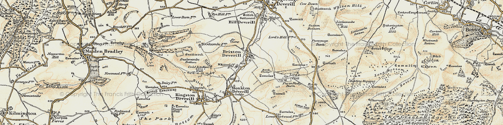 Old map of Brixton Deverill in 1897-1899