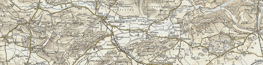 Old map of Hindwell Brook in 1900-1903