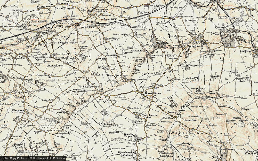 Old Map of Historic Map covering Broadtown Hill in 1898-1899