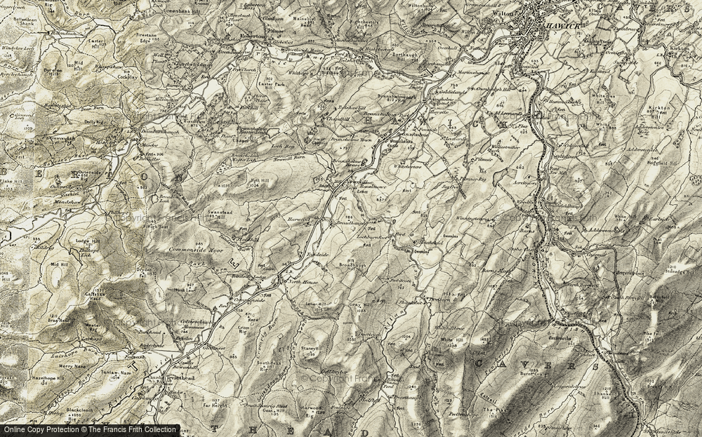 Old Map of Historic Map covering Broadhaugh Hill in 1901-1904