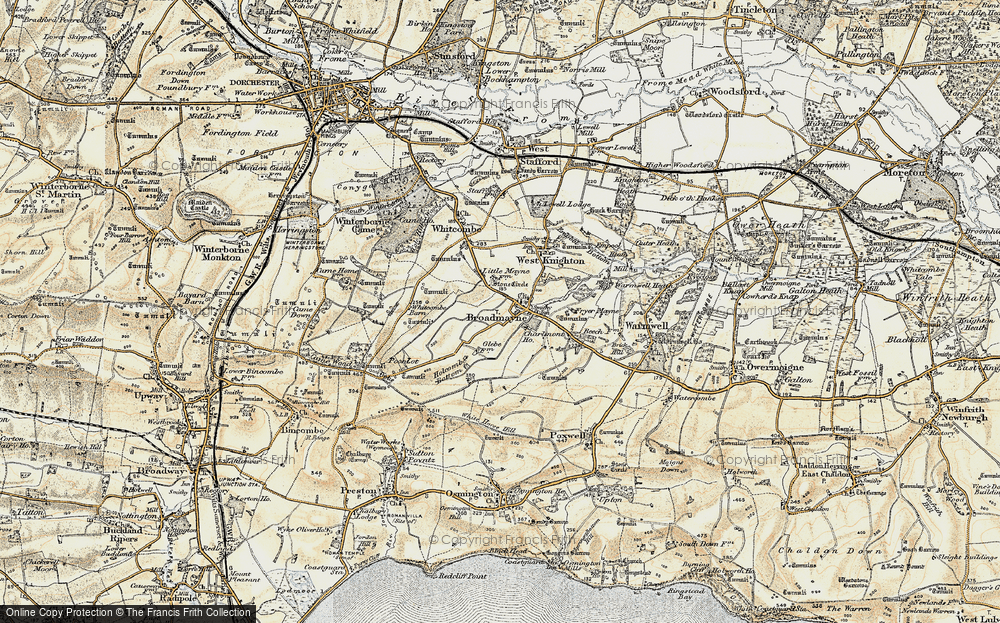 Old Map of Historic Map covering Whitcombe Barn in 1899-1909