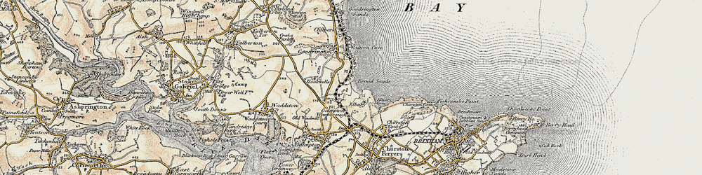 Old map of Broadsands in 1899