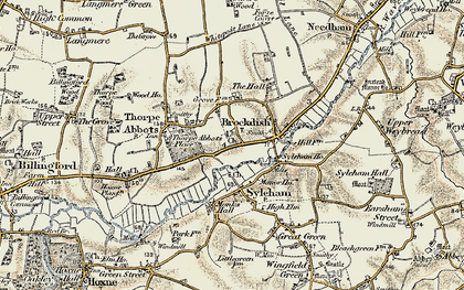 Old map of Brockdish in 1901-1902