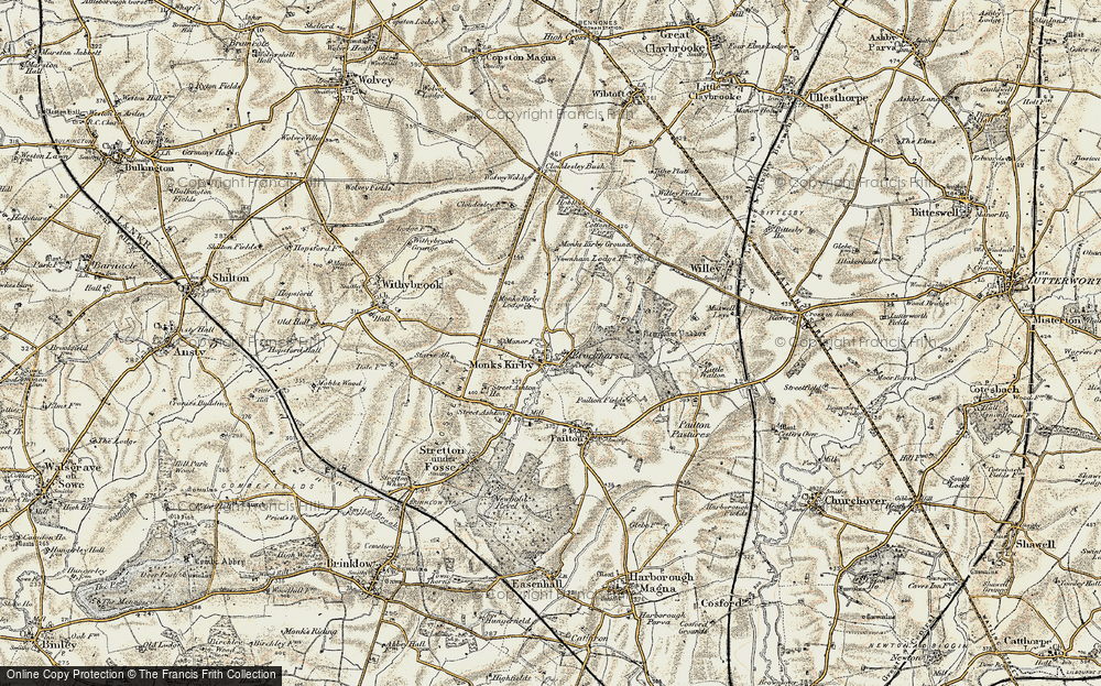 Old Map of Historic Map covering Newnham Paddox in 1901-1902