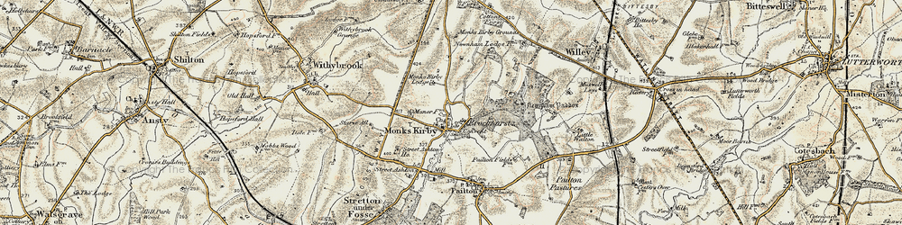 Old map of Newnham Paddox in 1901-1902