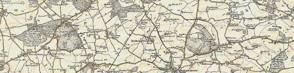 Old map of Brokenborough in 1898-1899