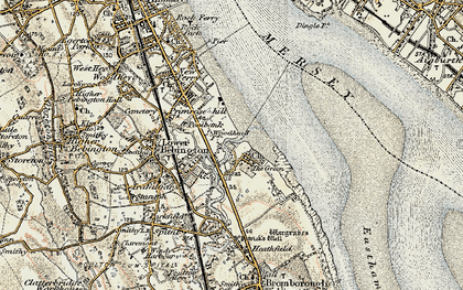 Old map of Bromborough Pool in 1902-1903