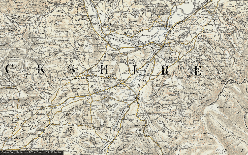 Old Map of Historic Map covering Bronllys Castle in 1900-1902