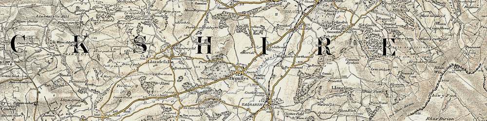 Old map of Bronllys Castle in 1900-1902