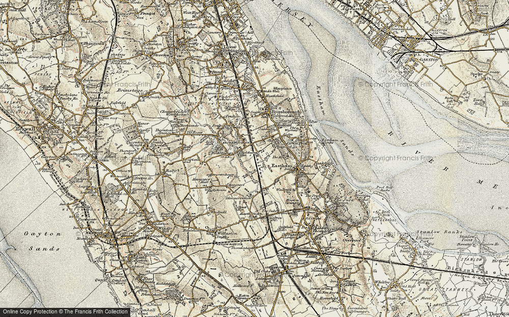 Old Map of Historic Map covering Bromborough Rake Sta in 1902-1903