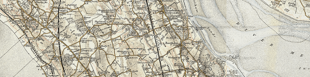Old map of Bromborough Rake Sta in 1902-1903