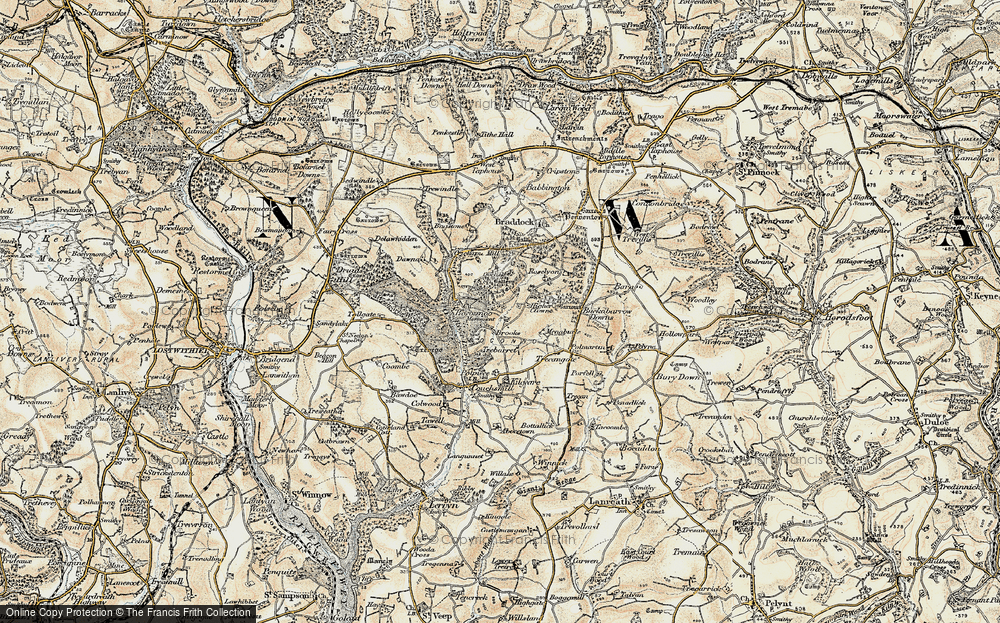 Old Map of Historic Map covering Buckabarrow Downs in 1900