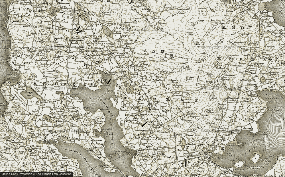 Old Map of Historic Map covering Harray in 1911-1912