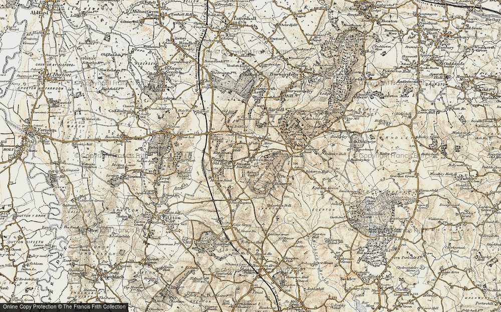 Old Map of Historic Map covering Bickerton Hill in 1902