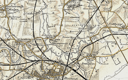 Old map of Brownsover in 1901-1902