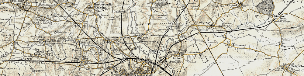 Old map of Brownsover in 1901-1902